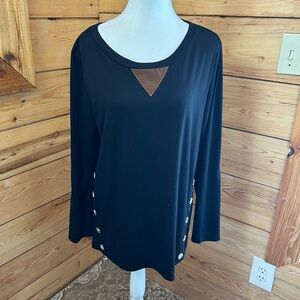 Vintage Black Long Sleeve Top Faux Suede Elbow Patches Button Detail Retro Coast
